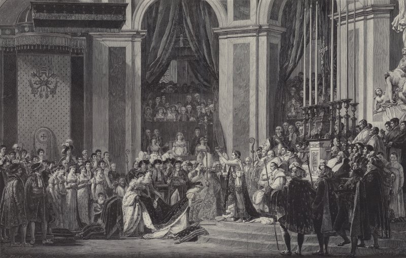 Kroningen av Napoleon som keiser av Frankrike i Notre Dame de Paris, 1804 av after Jacques Louis David