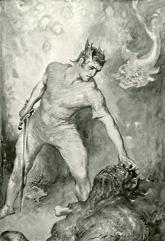 Beowulf klipper hodet av Grendel av after John Henry Frederick Bacon