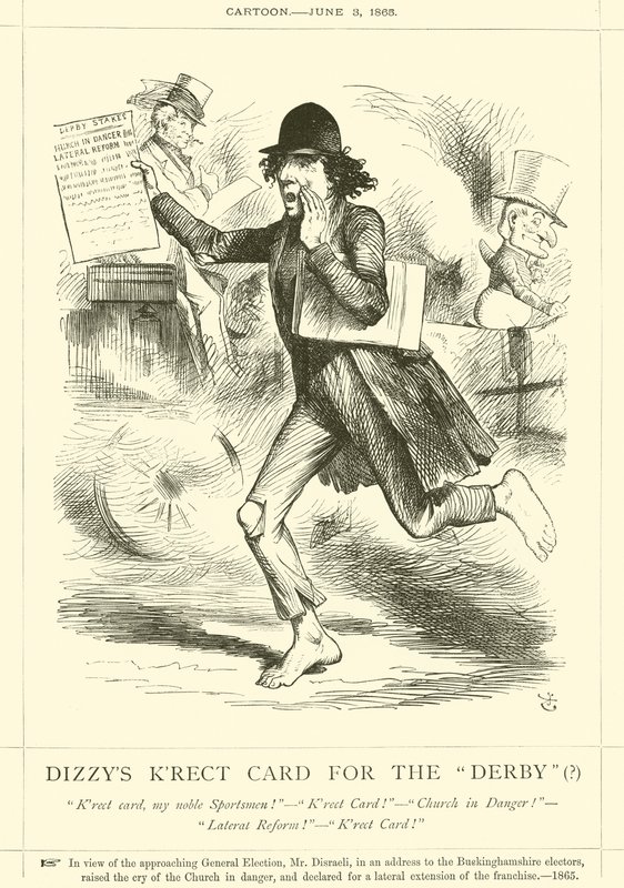 Dizzys Krect-kort for Derby(?) av after John Tenniel