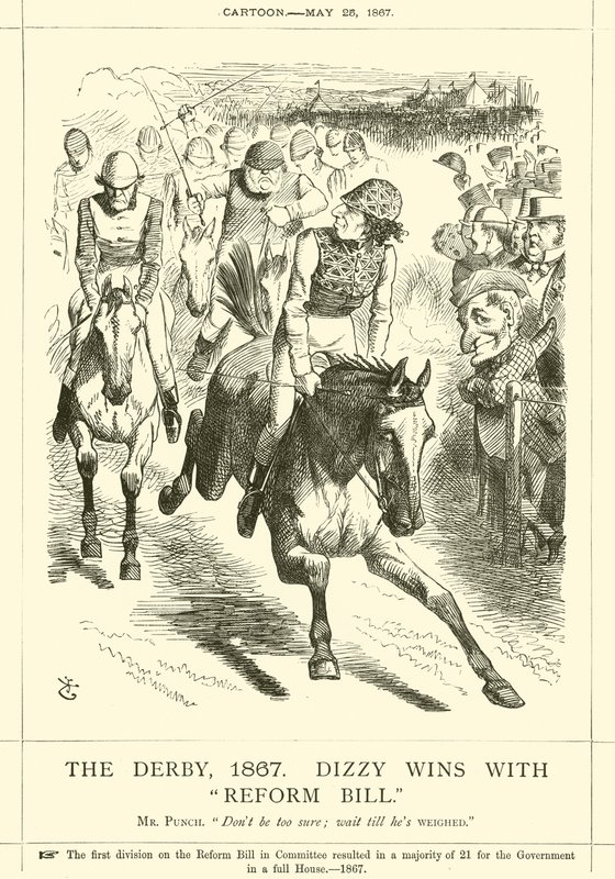 The Derby, 1867, Dizzy vinner med Reform Bill av after John Tenniel