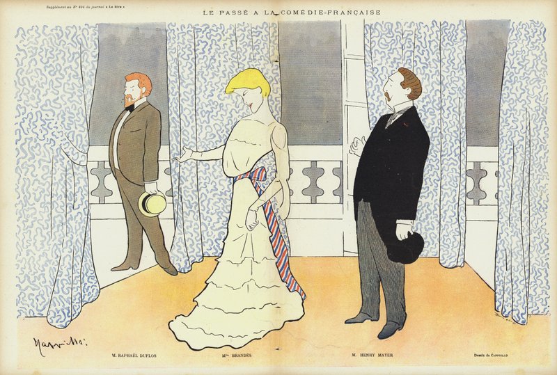 Skuespillere som dukker opp i Le Passe på Comedie-Francaise, illustrasjon for Le Rire av after Leonetto Cappiello