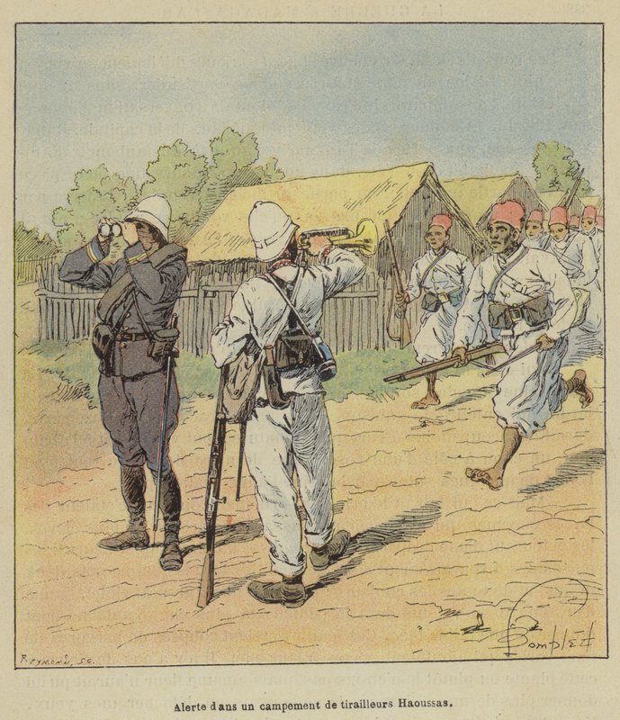 Alert i en leir av Hausa-treffere av after Louis Charles Bombled