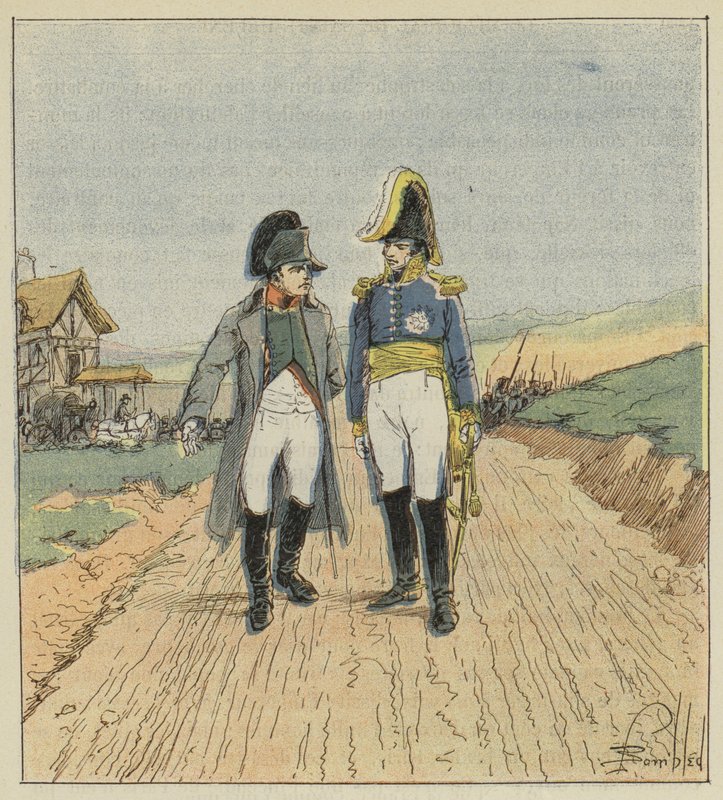 På vei til øya Elba møter Napoleon Augereau av after Louis Charles Bombled
