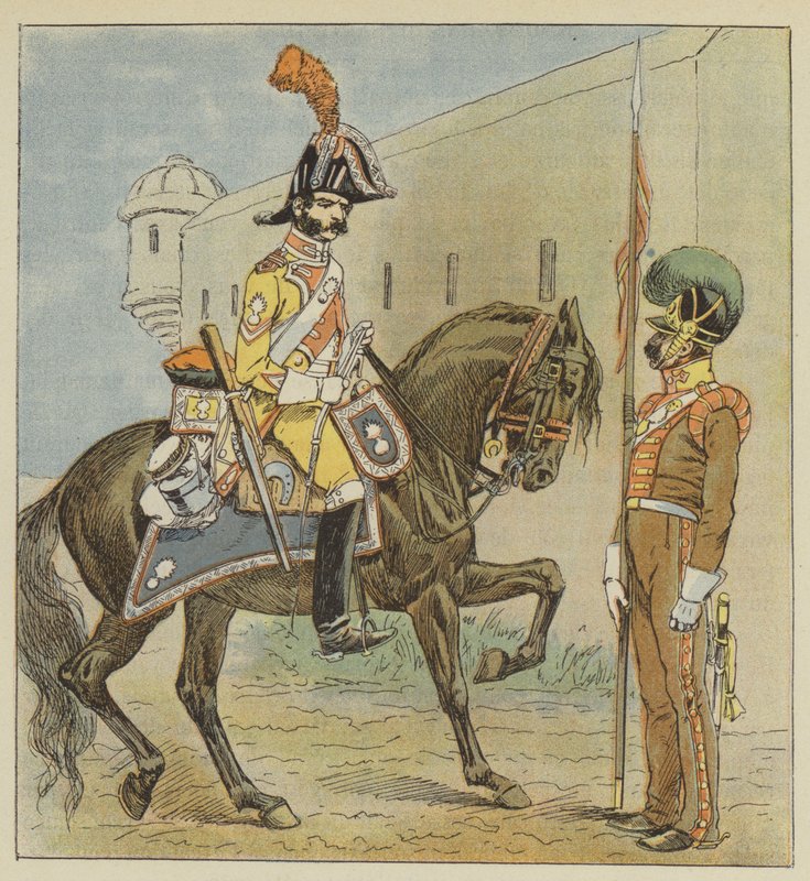 Spansk hær, Dragoon, 1. regiment, Lancer, 1. regiment, av kanalen av after Louis Charles Bombled