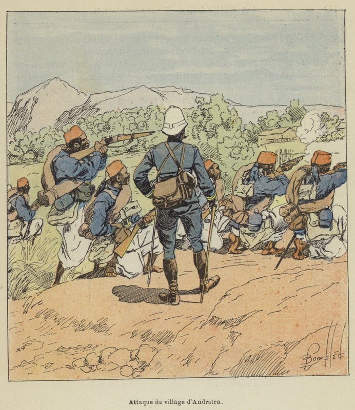 Angrep på landsbyen Andratra av after Louis Charles Bombled