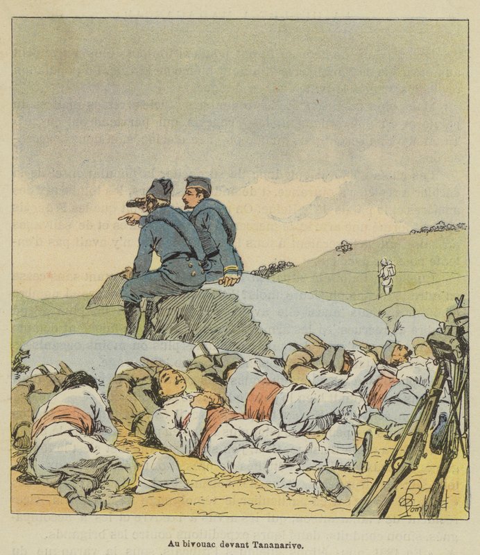 Ved bivuakken foran Antananarivo av after Louis Charles Bombled
