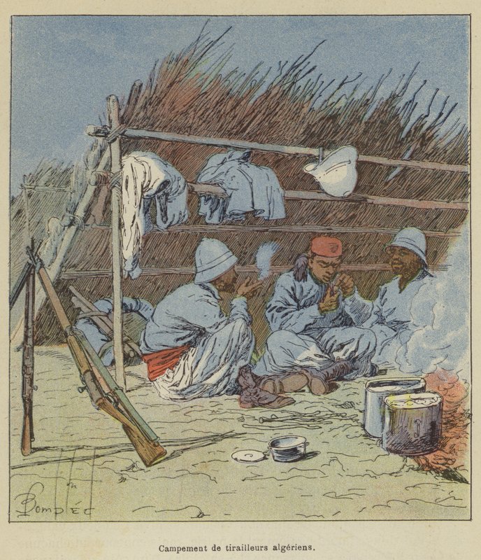 Algeriske trefningers leir av after Louis Charles Bombled