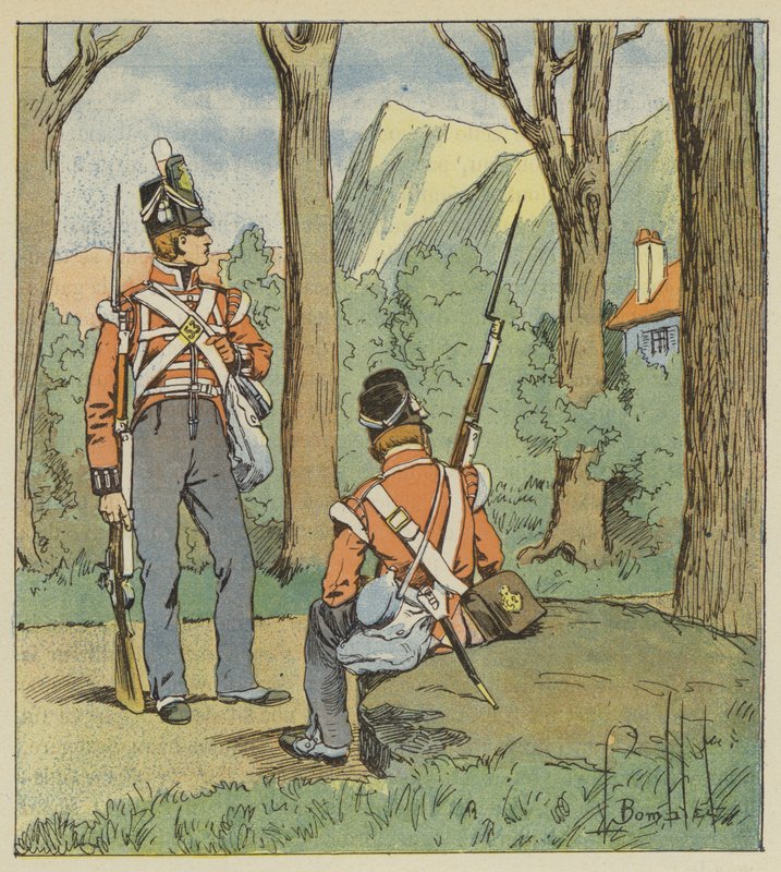 Det var derfra de to engelske soldatene hadde tatt opp en stilling for å se på oss. av after Louis Charles Bombled