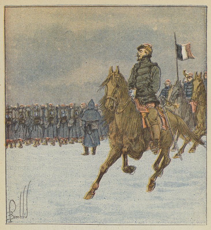 Chanzy og hans stab går på kamplinjen, før kampen 8. desember av after Louis Charles Bombled