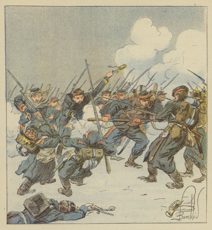 Bajonettladning av de 22. mobilene (Dordogne), i kamp ved Saint-Jean-sur-Erve av after Louis Charles Bombled