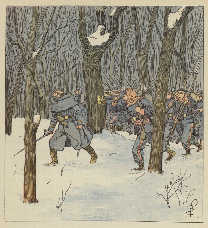 Bajonettladning, i skogen, av mobilene til Sarthe av after Louis Charles Bombled