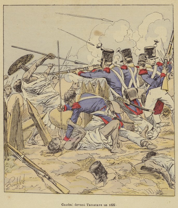 Kamp foran Tamatave i 1829 av after Louis Charles Bombled