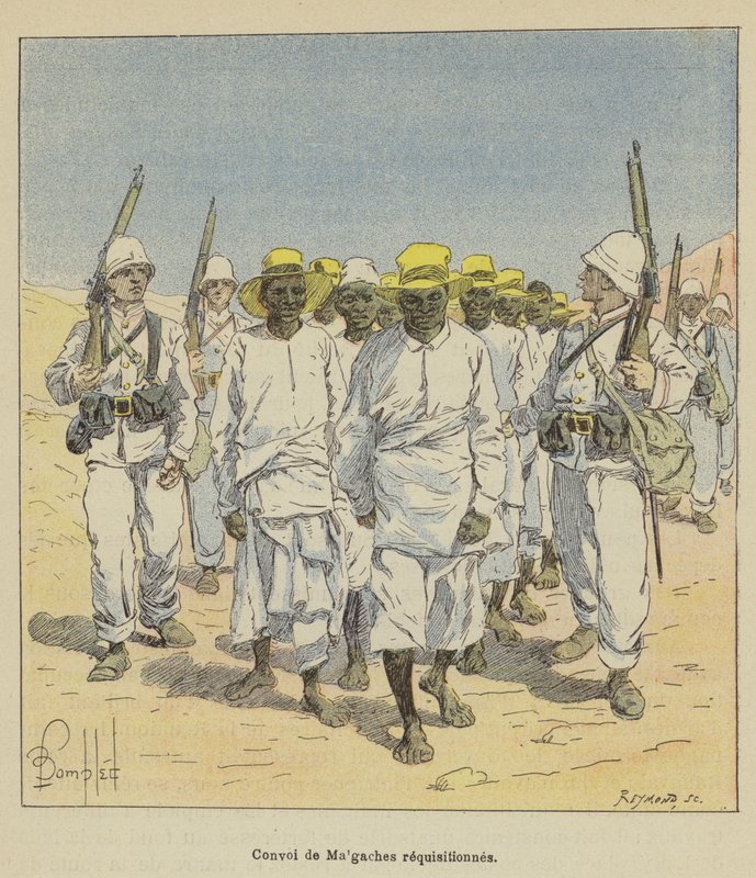 Konvoi av rekvirert Malagasy av after Louis Charles Bombled