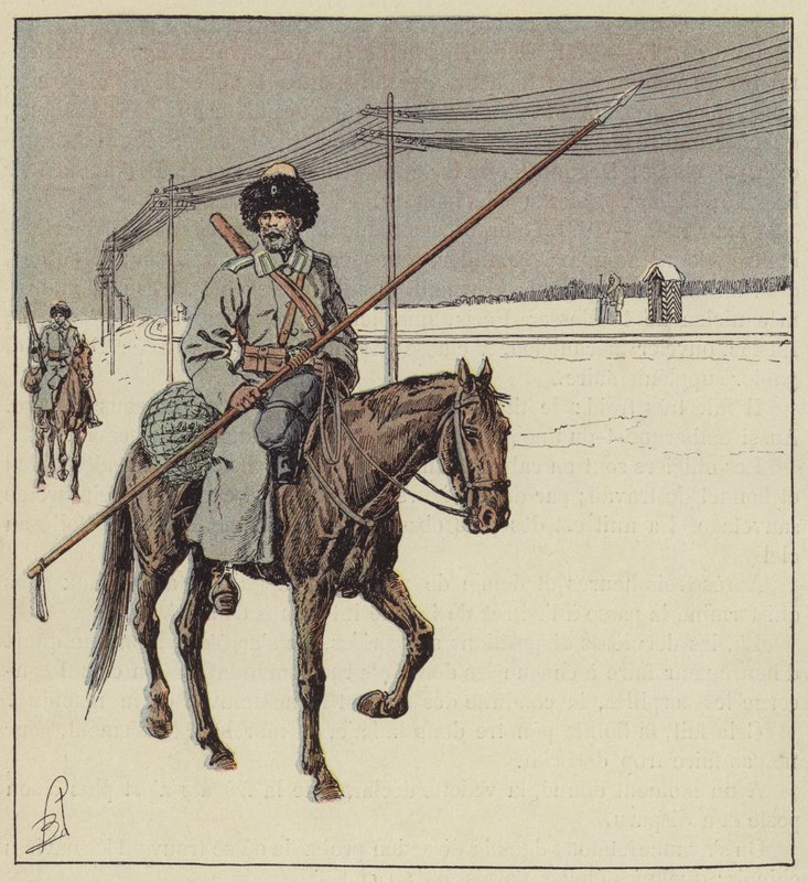 Amur-kosakker som vokter den transsibirske jernbanen av after Louis Charles Bombled