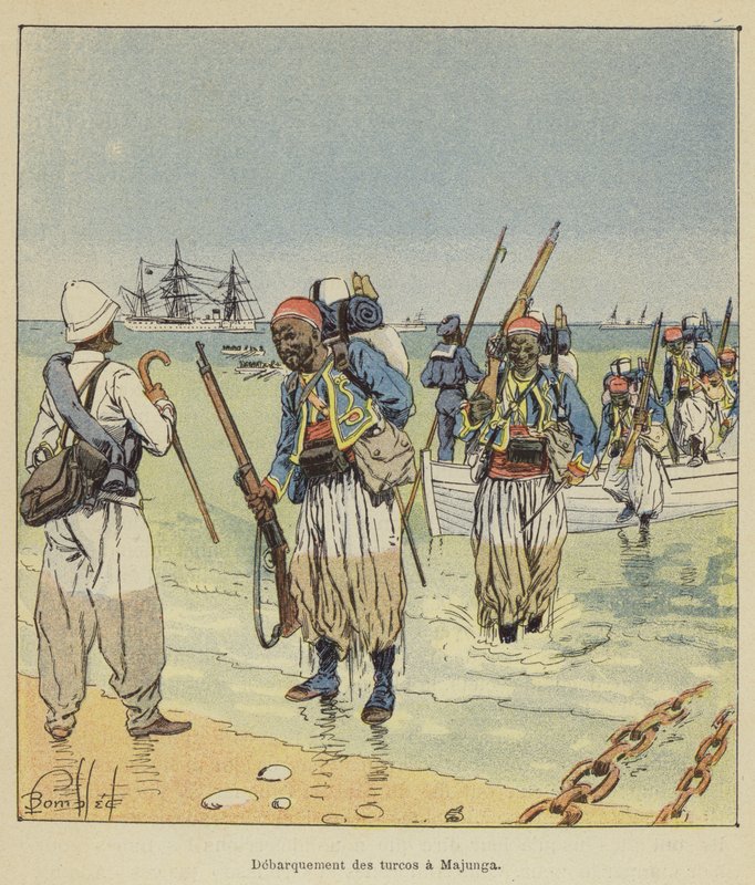 Landing av Turkos ved Majunga av after Louis Charles Bombled