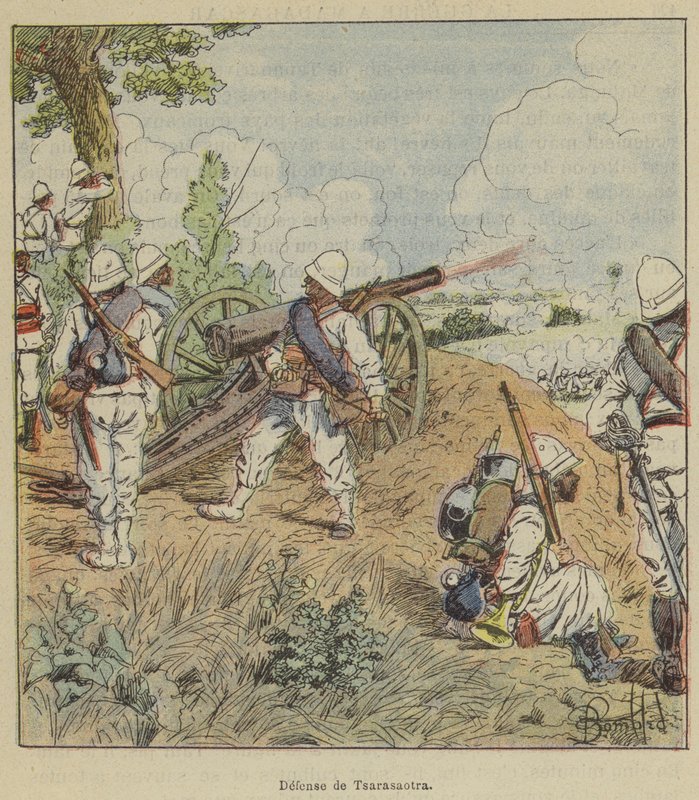 Forsvar av Tsarasaotra av after Louis Charles Bombled