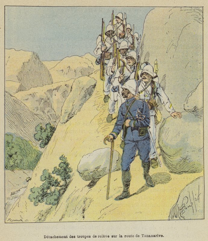 Avdeling av hjelpetropper på veien til Tananarive av after Louis Charles Bombled