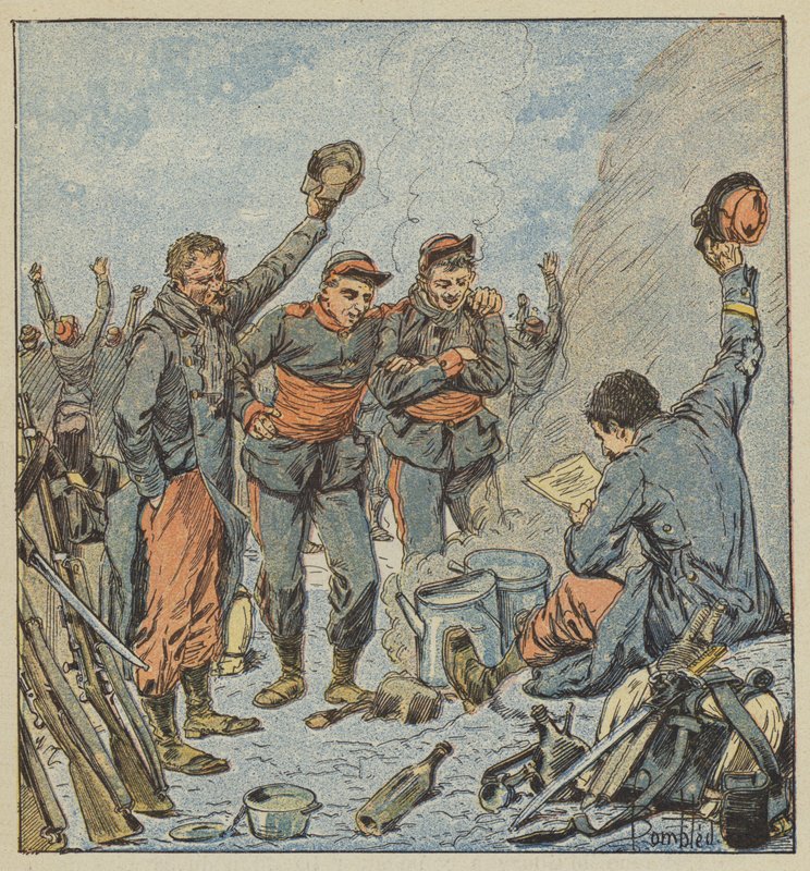 Entusiasme fra troppene ved kunngjøringen av general Ducrots seirende utgang av after Louis Charles Bombled