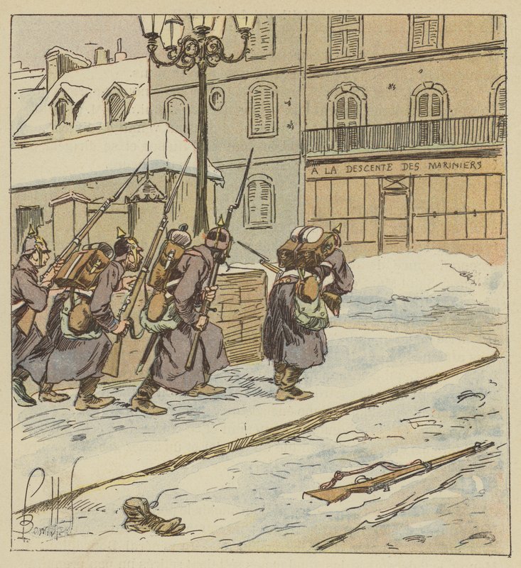 Sen og forsiktig inntreden av de første prøysserne i Le Mans av after Louis Charles Bombled