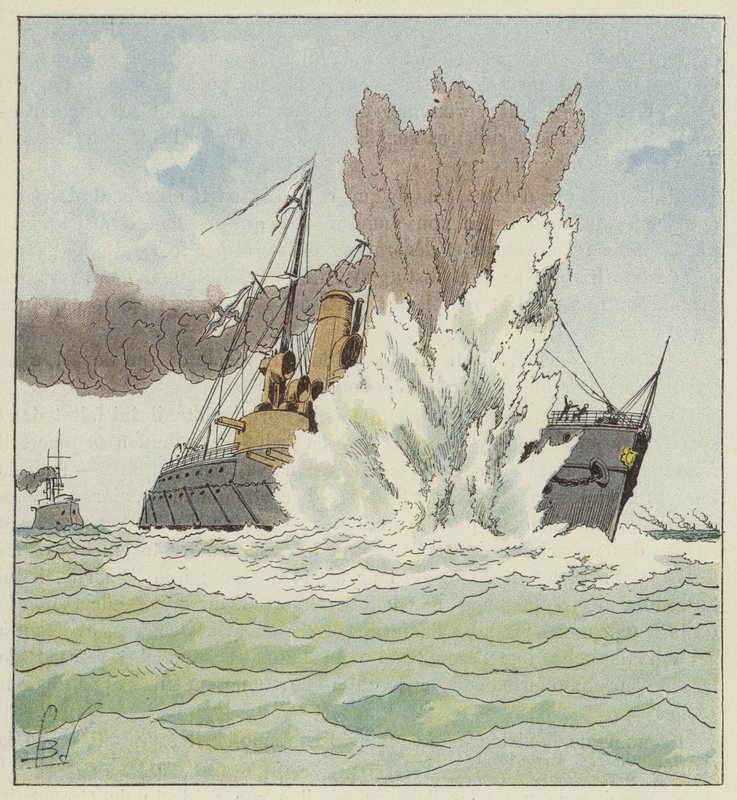 Eksplosjon av Petropavlovsk av after Louis Charles Bombled