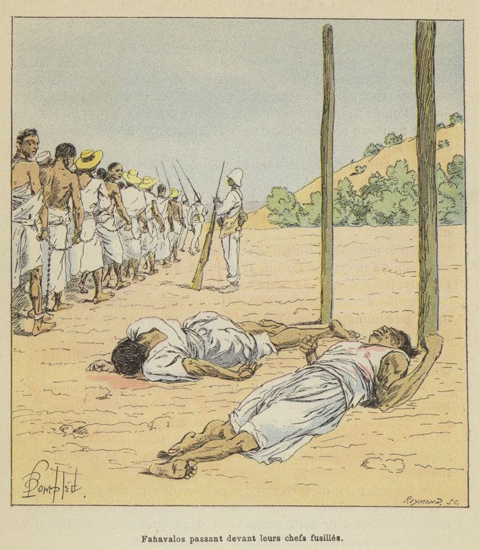 Fahavalos passerer foran riflesjefene deres av after Louis Charles Bombled
