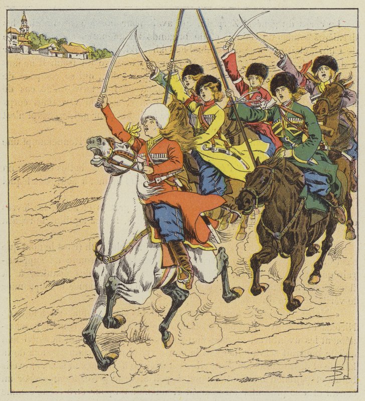 Frivillige kosakkkvinner av after Louis Charles Bombled