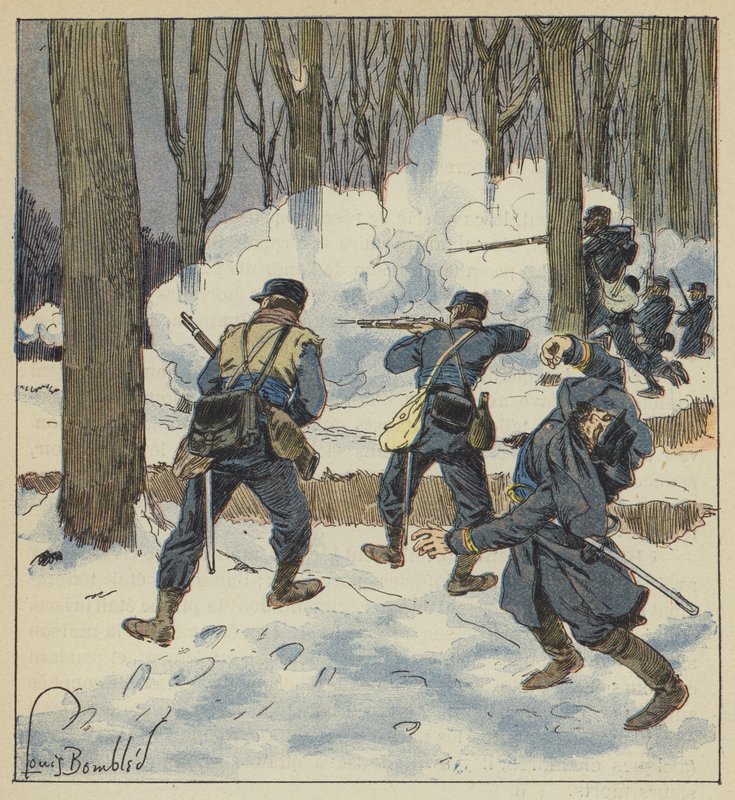 Snikskyttere som kjemper i skogen av after Louis Charles Bombled