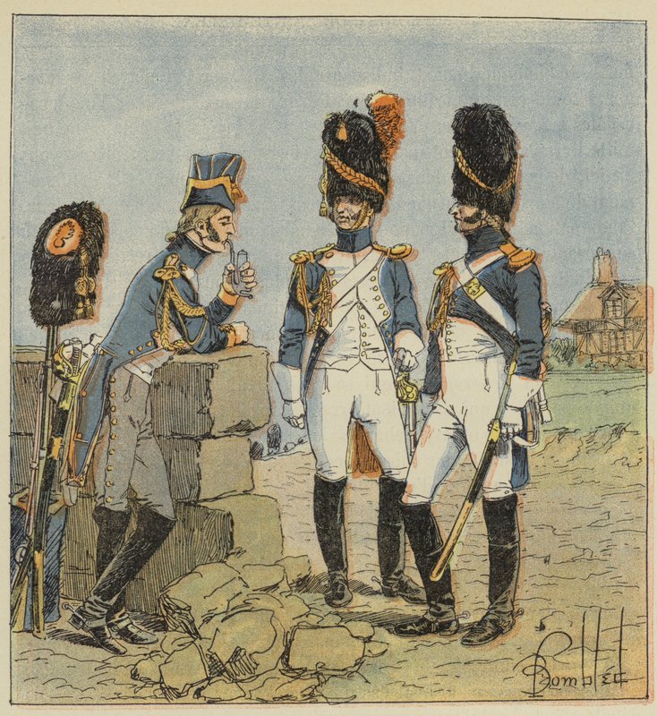 Imperial Guard, Grenadiers, Kle av seg, Full Dress, Field Dress av after Louis Charles Bombled