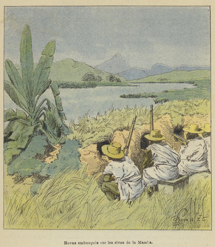 Hovas går i bakhold på bredden av Mamba av after Louis Charles Bombled