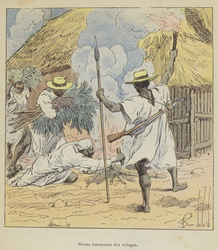 Hovas brennende landsbyer av after Louis Charles Bombled