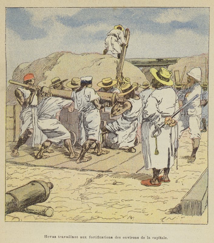 Hovas arbeider på festningsverkene rundt hovedstaden av after Louis Charles Bombled