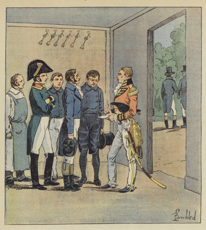 Hudson Lowe forhører Napoleons tjenere av after Louis Charles Bombled