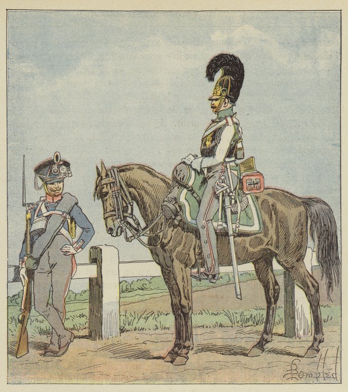Prussian Line Infantry (42. Reg) og Prussian Cuirassier (1806) av after Louis Charles Bombled