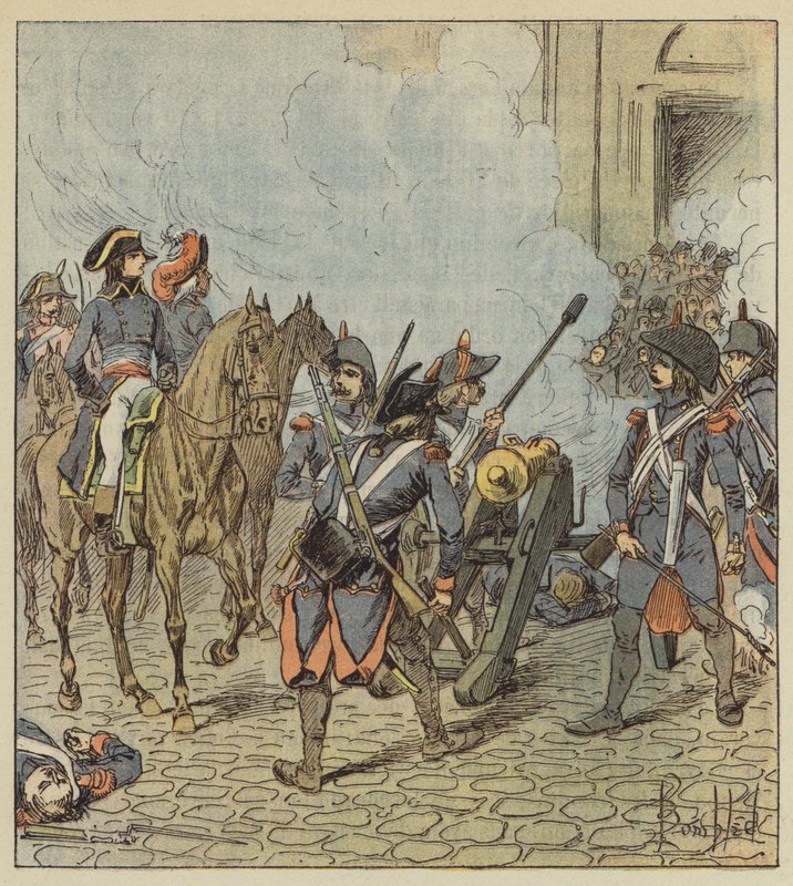 Dag 13. Vendemiaire skjøt Bonaparte med maskingevær delene av Saint-Roch av after Louis Charles Bombled