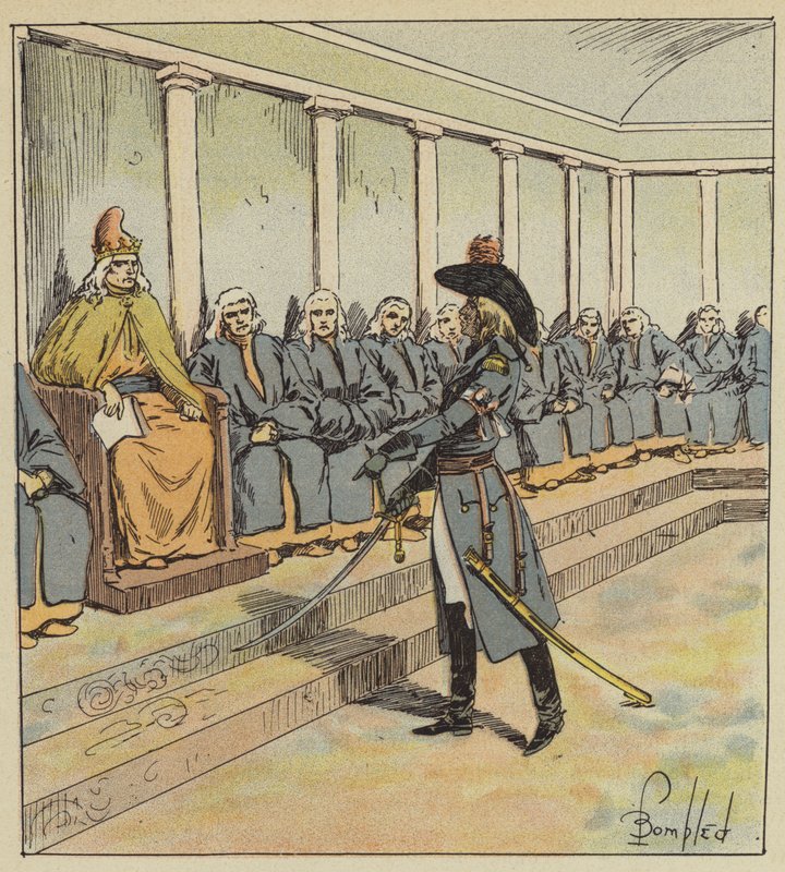Junot truer senatet i Venezia av after Louis Charles Bombled