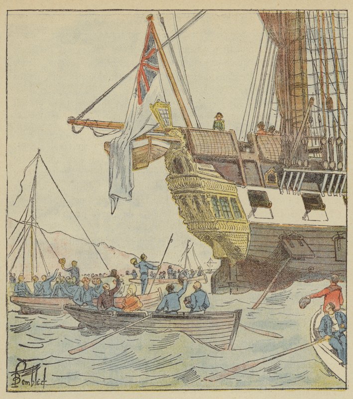 Keiseren i Plymouth, ombord på Bellerophon av after Louis Charles Bombled