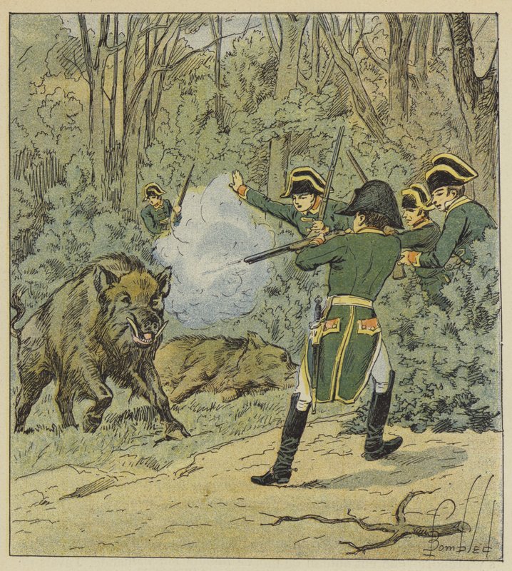 Keiseren jakter villsvin i Marly-skogen av after Louis Charles Bombled