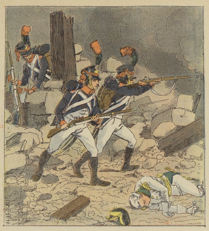Keiseren sendte vokterne til Aspern av after Louis Charles Bombled