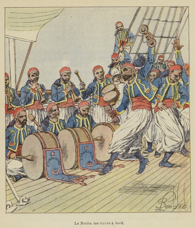 Tyrkernes Nuba om bord av after Louis Charles Bombled