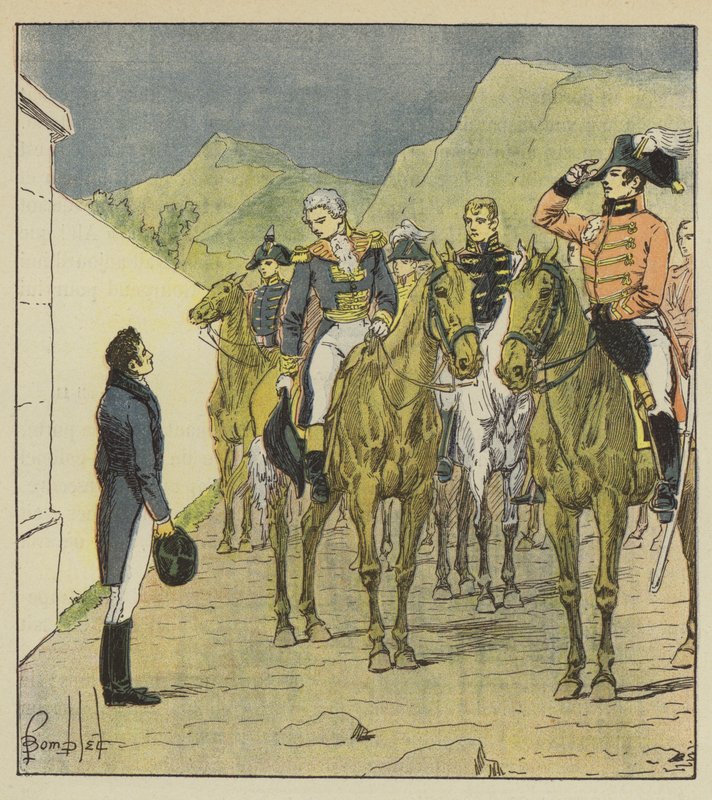 Admiral Taylor, med en stor stab, presenterer seg på Longwood for å se keiseren av after Louis Charles Bombled