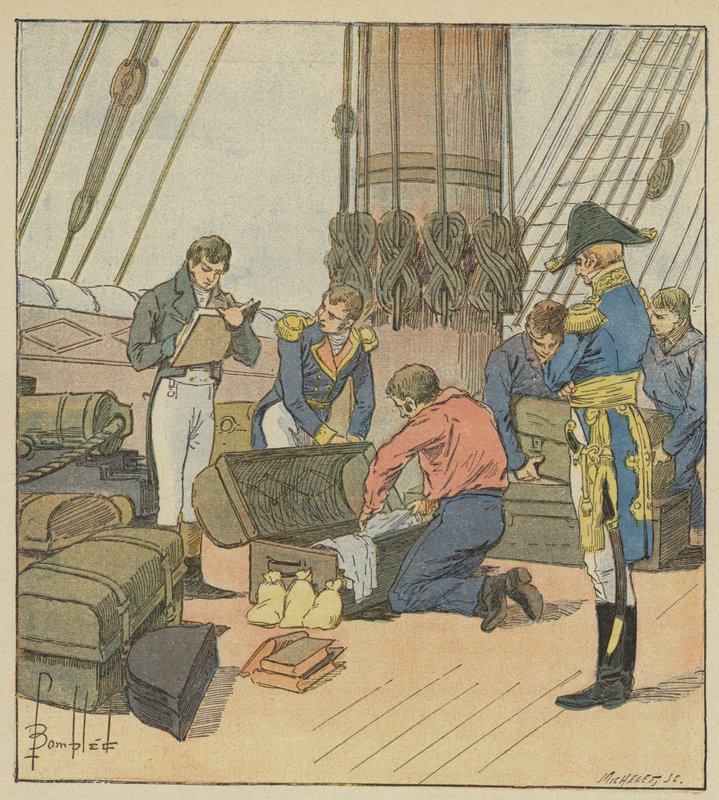 Det engelske admiralitetet tar opp Napoleons bagasje av after Louis Charles Bombled