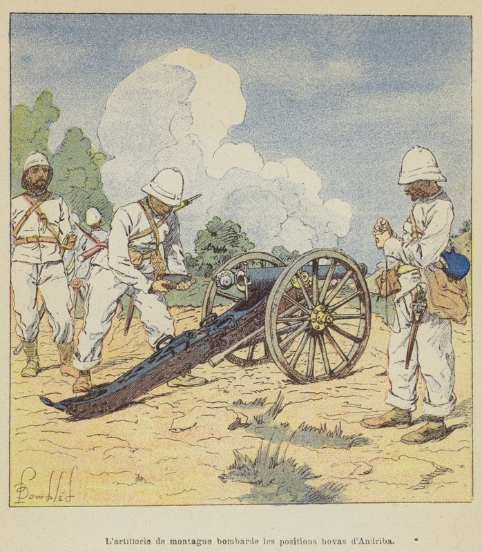 Fjellartilleri bombarderer hovaposisjonene til Andriba av after Louis Charles Bombled