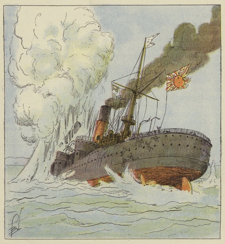 Kinschim-Maru renner gjennom en gruve av after Louis Charles Bombled