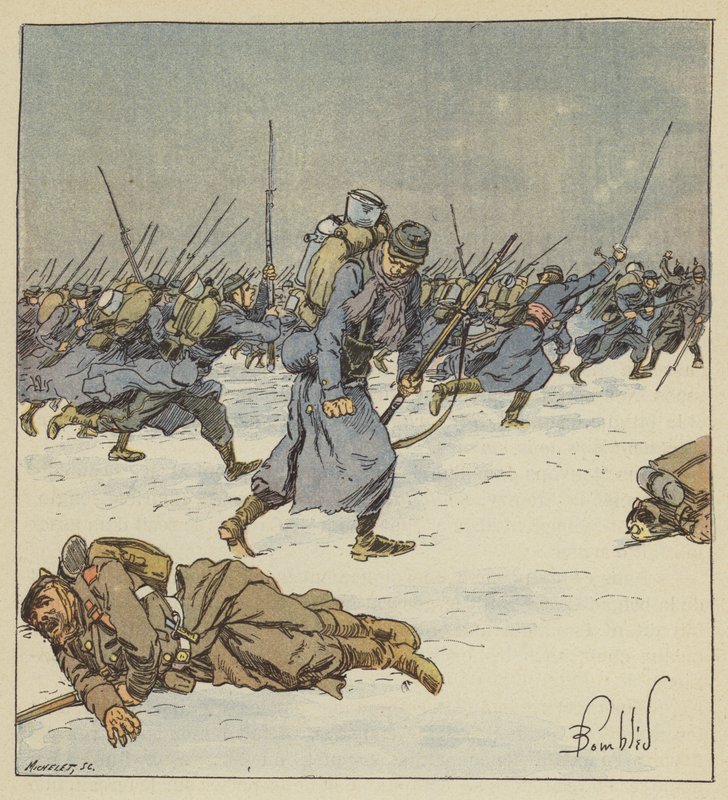 Chasseur Martin, fra 10. bataljon, etterlater bajonetten sin i kroppen til en prøyssisk underoffiser av after Louis Charles Bombled