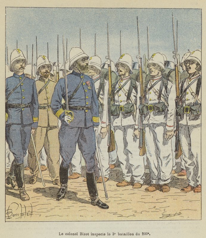 Oberst Bizot inspiserer den tredje bataljonen av det 200 av after Louis Charles Bombled