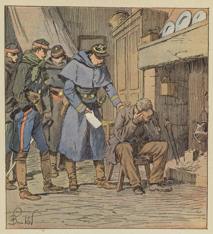 Kommandør Safflet gir bonden Blanchet en kupong på 875 franc på likets kasseapparat av after Louis Charles Bombled