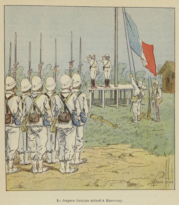 Det franske flagget ble heist i Marovoay av after Louis Charles Bombled