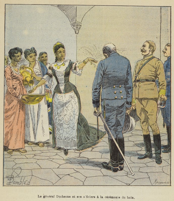 General Duchesne og hans offiserer ved badeseremonien av after Louis Charles Bombled
