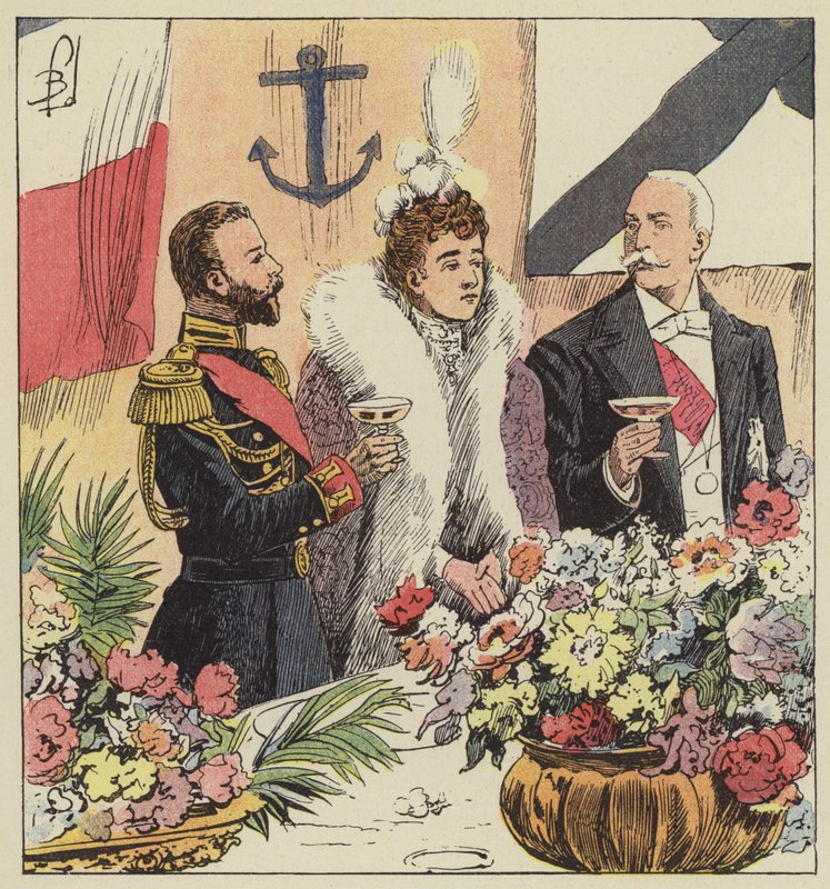 Tsar Nicolas II proklamerer den fransk-russiske alliansen ombord på Pothuau av after Louis Charles Bombled