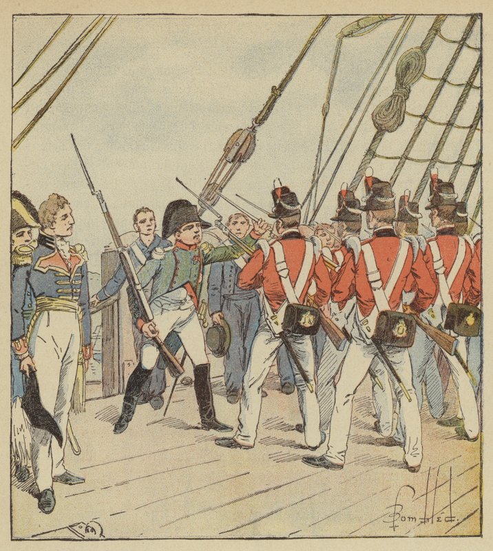 Keiseren beordrer øvelsen av soldatene fra Bellerophon av after Louis Charles Bombled